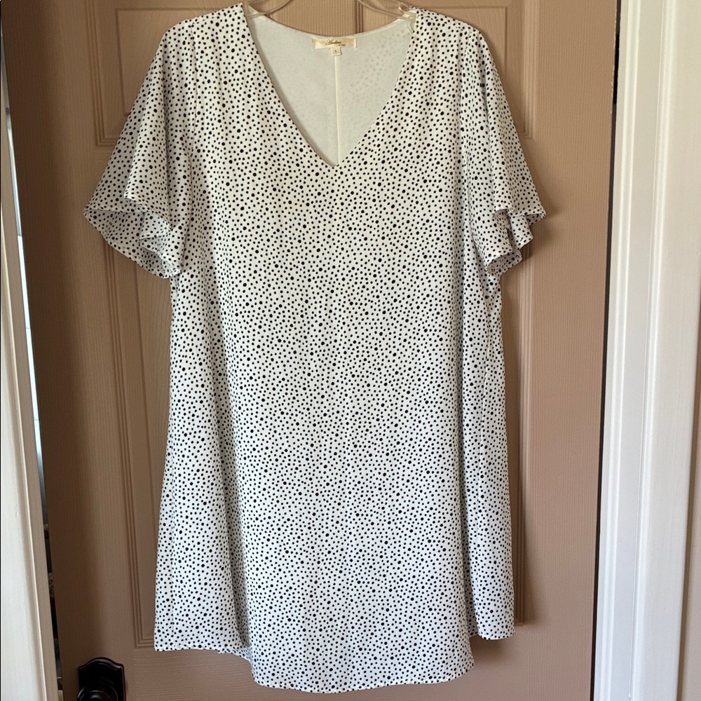 Andree White Mini Dress with Black Polka Dots